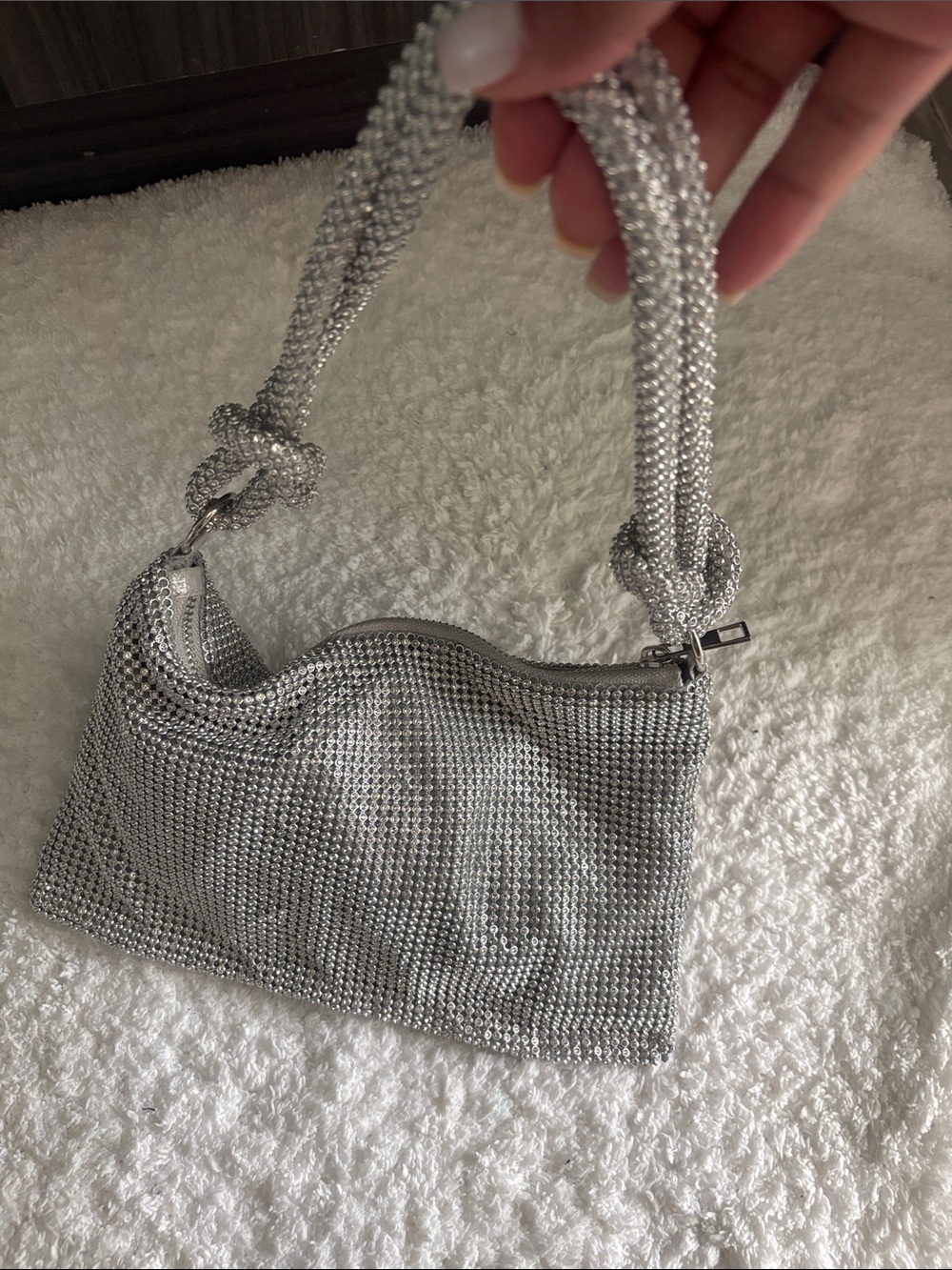 Silver Knot-Handle Evening Bag - Women's Metallic Shoulder Purse